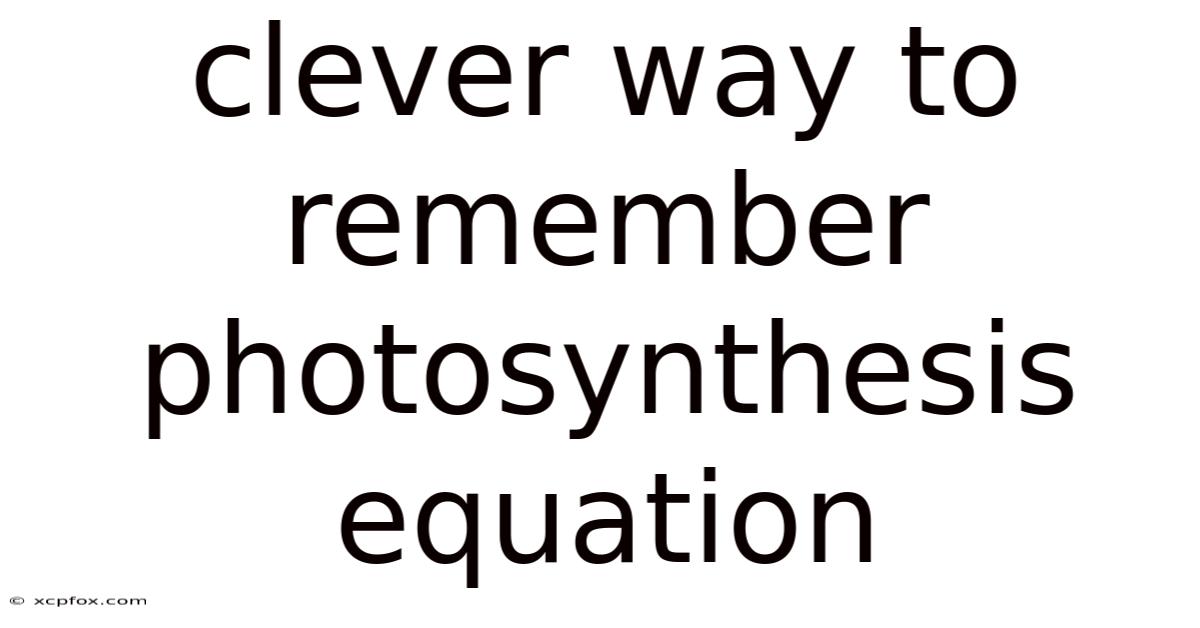 Clever Way To Remember Photosynthesis Equation