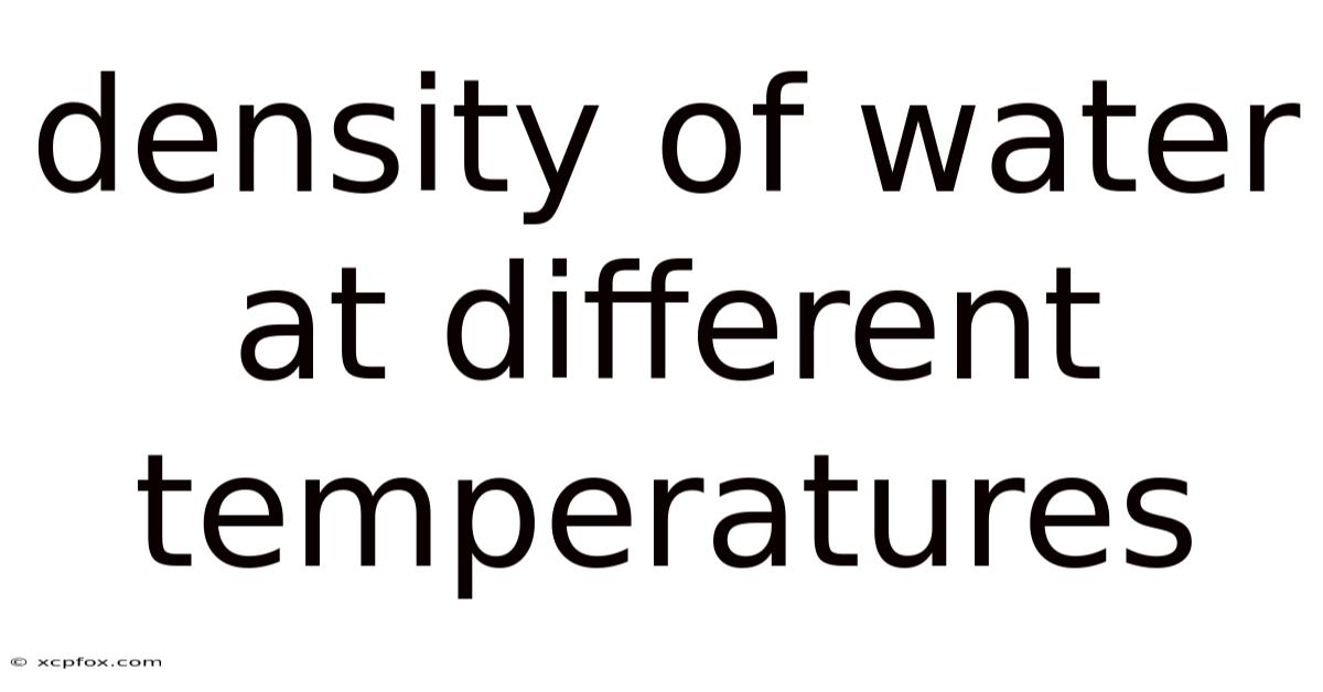 Density Of Water At Different Temperatures